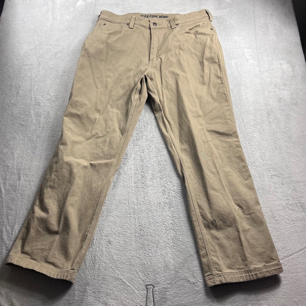 Duluth Trading Co Flex Fire Hose Khaki Work Pants Mens 38x30 Tan Canvas Regular
